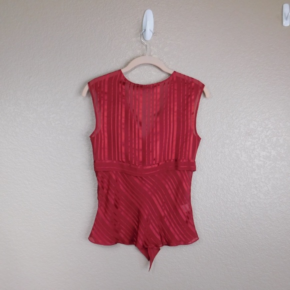BCBG Max Azria Red V-Neck Sheer Sleeveless Top - Picture 2 of 6